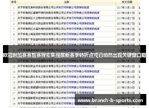 欧冠附加赛赛前赛程密集提醒新赛季转折点或已悄然出现关键窗口期